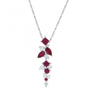14K White Gold 1.10 carat Diamonds and Rubies Necklace