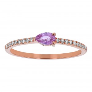 14K Rose Gold Diamonds and Pear Shape Pink Sapphire Band Ring