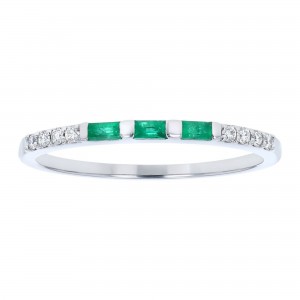 14K White Gold Diamond and Emeralds Band Ring