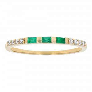 14K Yellow Gold Diamond and Emeralds Band Ring