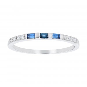 14K White Gold Diamond and Blue Sapphires Band Ring