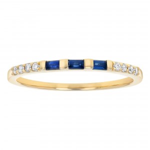 14K Yellow Gold Diamond and Blue Sapphires Band Ring
