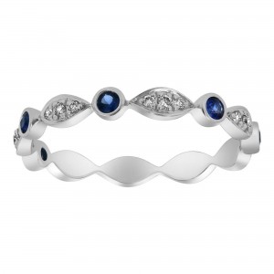 14K Yellow Gold Diamond and Blue Sapphires Band Ring