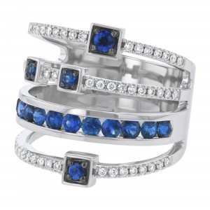 14K White Gold 1.25 carat Diamonds and Blue Sapphires Ring